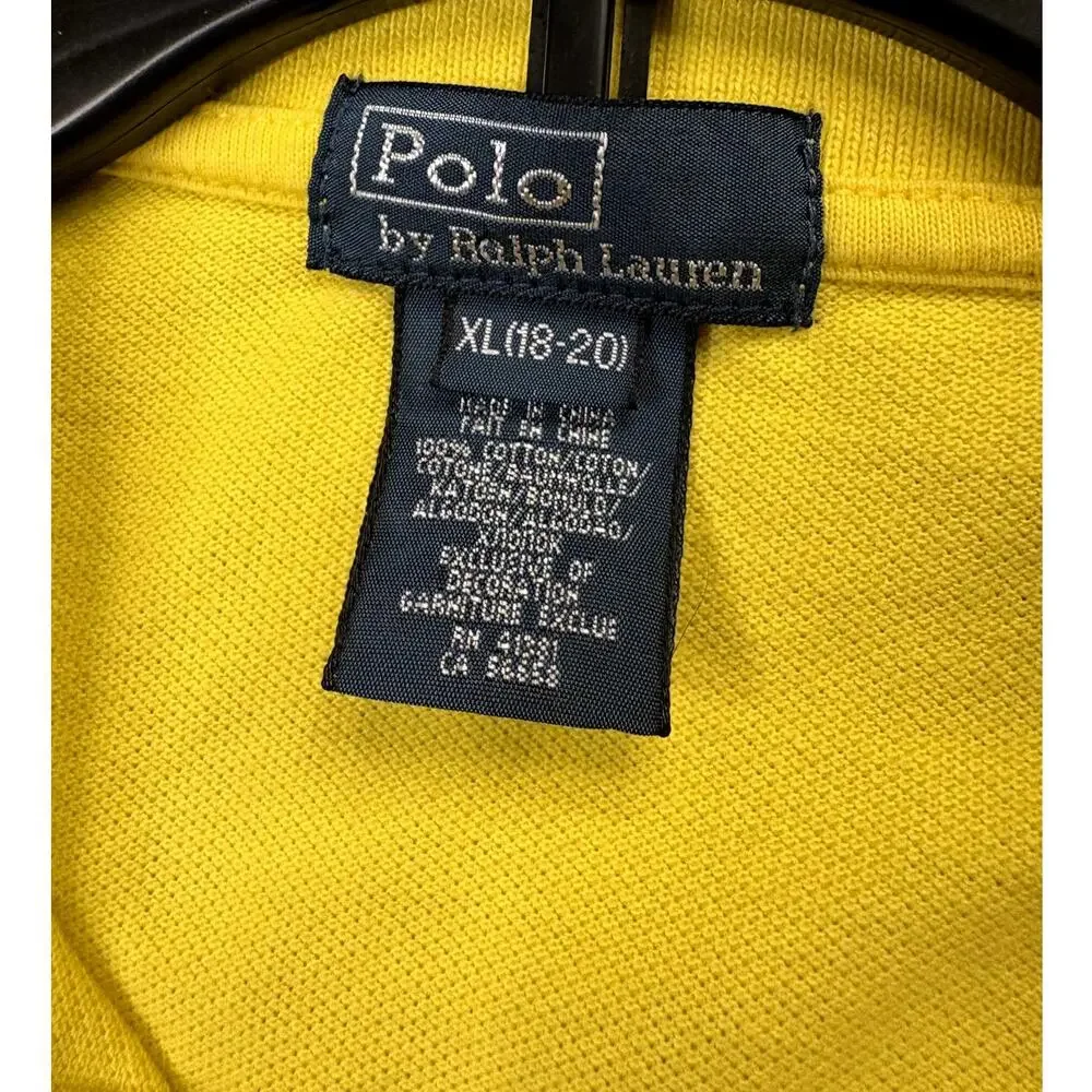 Polo Ralph Lauren Short Sleeve Polo Shirt Boys XL 18-20 Yellow Cotton Pique EUC